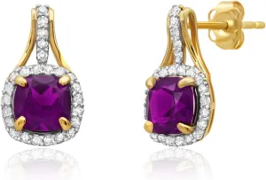 10k Yellow or White Gold Cushion Cut Gemstone Drop Earrings with Push Backs for Women with Genuine 1/3 Carat Diamonds and Birthstone by MAX   STONE