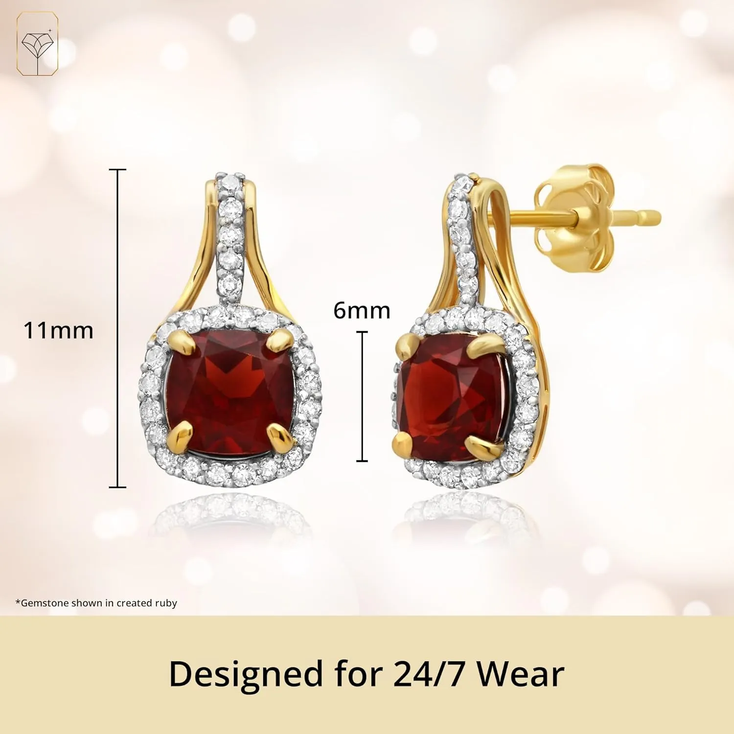 10k Yellow or White Gold Cushion Cut Gemstone Drop Earrings with Push Backs for Women with Genuine 1/3 Carat Diamonds and Birthstone by MAX   STONE
