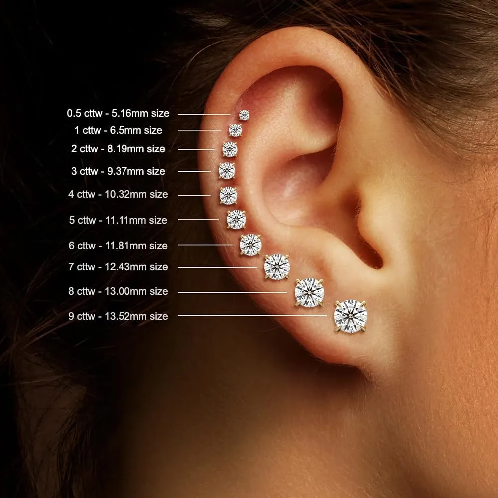 1/2 Carat - 5 Carat Lab Grown Diamond screw back Earrings | 14K Yellow Gold Four prong Lab-Grown Diamond Solitaire Stud Earrings| D-E color and VS1 clarity