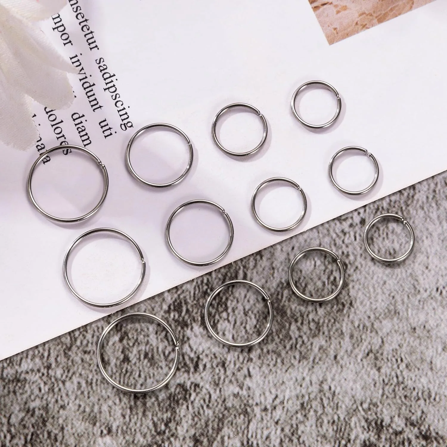 12Pcs 316L Surgical Steel Nose Rings Hoop Hypoallergenic Helix Cartilage Earring Lip Ring Body Piercing Jewelry 18G 20G 22G 7MM to 12MM Diameter