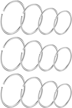 12Pcs 316L Surgical Steel Nose Rings Hoop Hypoallergenic Helix Cartilage Earring Lip Ring Body Piercing Jewelry 18G 20G 22G 7MM to 12MM Diameter