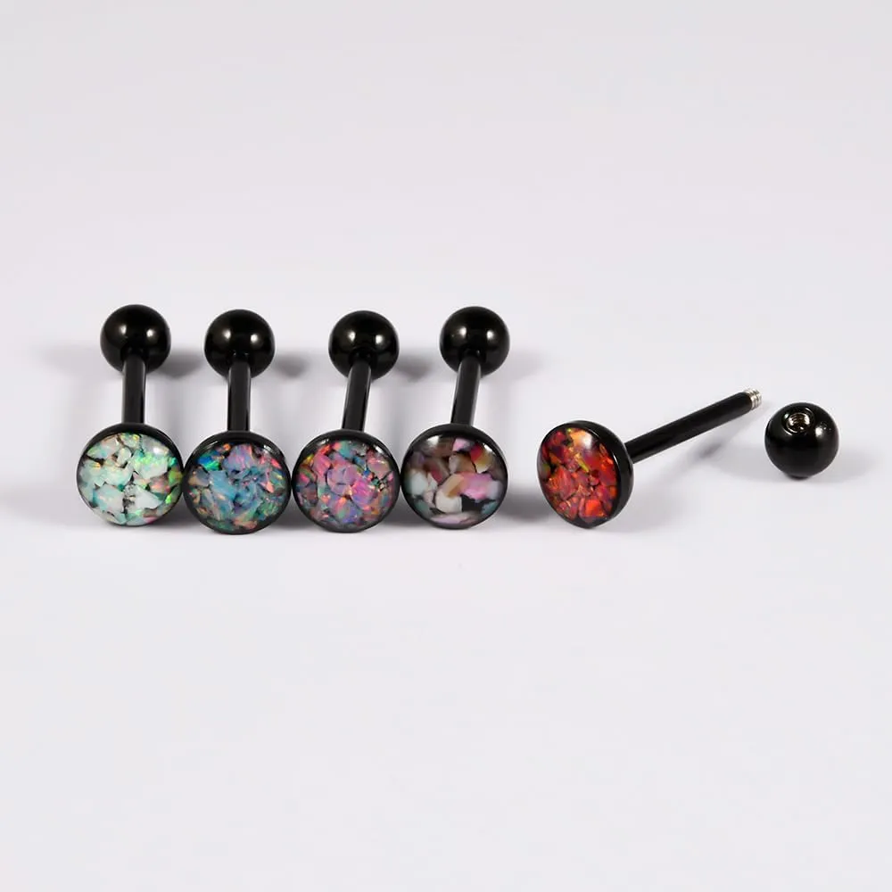 14G Opal Tongue Rings Stainless Steel Tongue Piercing Jewelry Internally Threaded Tongue Barbell Hypoallergenic Black Tongue Rings for Women Men