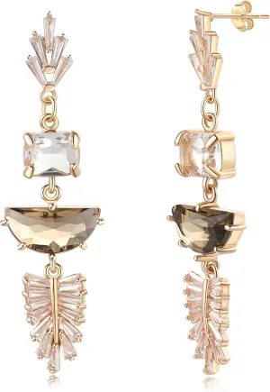 14K Gold Art Deco 1920s Crystal Sparkling Rhinestone Cubic Zirconia Chandelier Statement Vintage Dangle Drop Bridal Earrings for Weddings, Bridesmaids, and Prom Jewelry Gifts