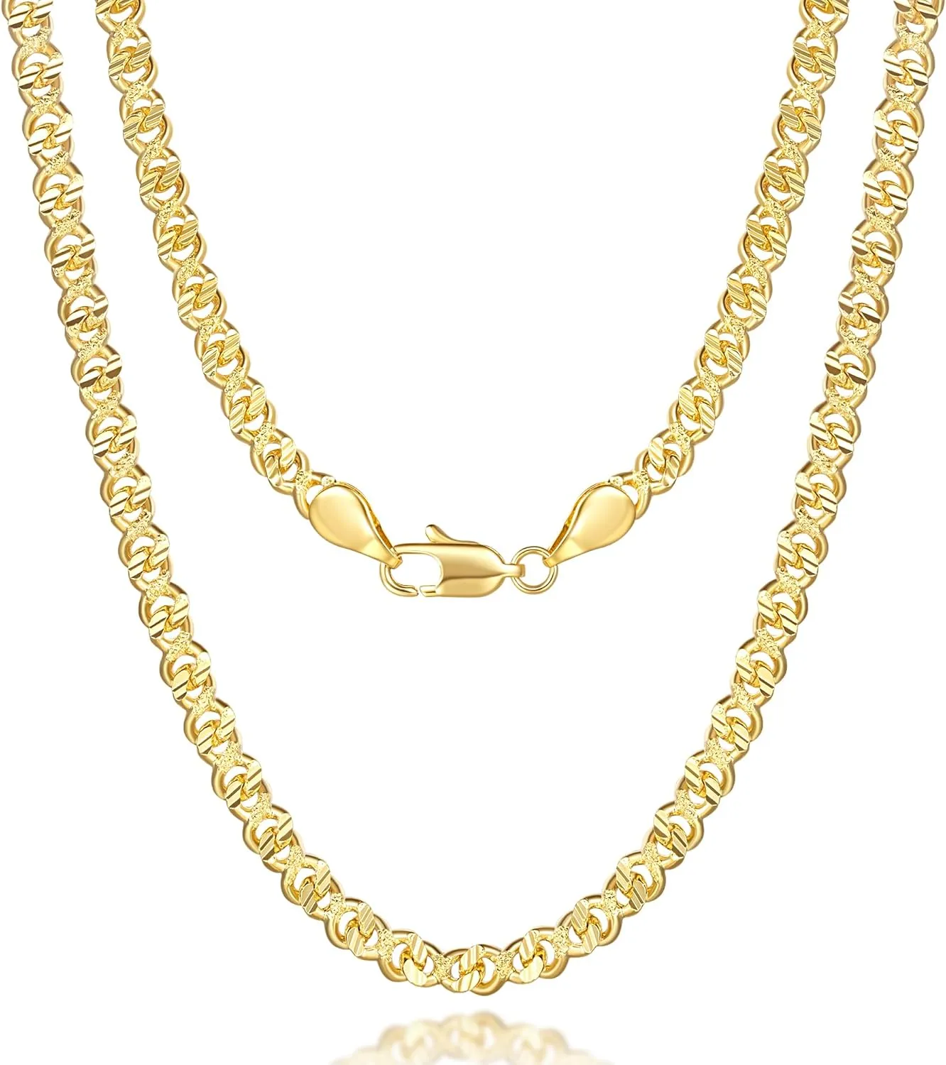 14K Gold Necklaces for Women Diamond Cut Golden Cuban Link Chain for Men Cuban Link Chain for Womens Engraved Patterns Chunky Gold Necklace for Women Non Tarnish 16-24IN