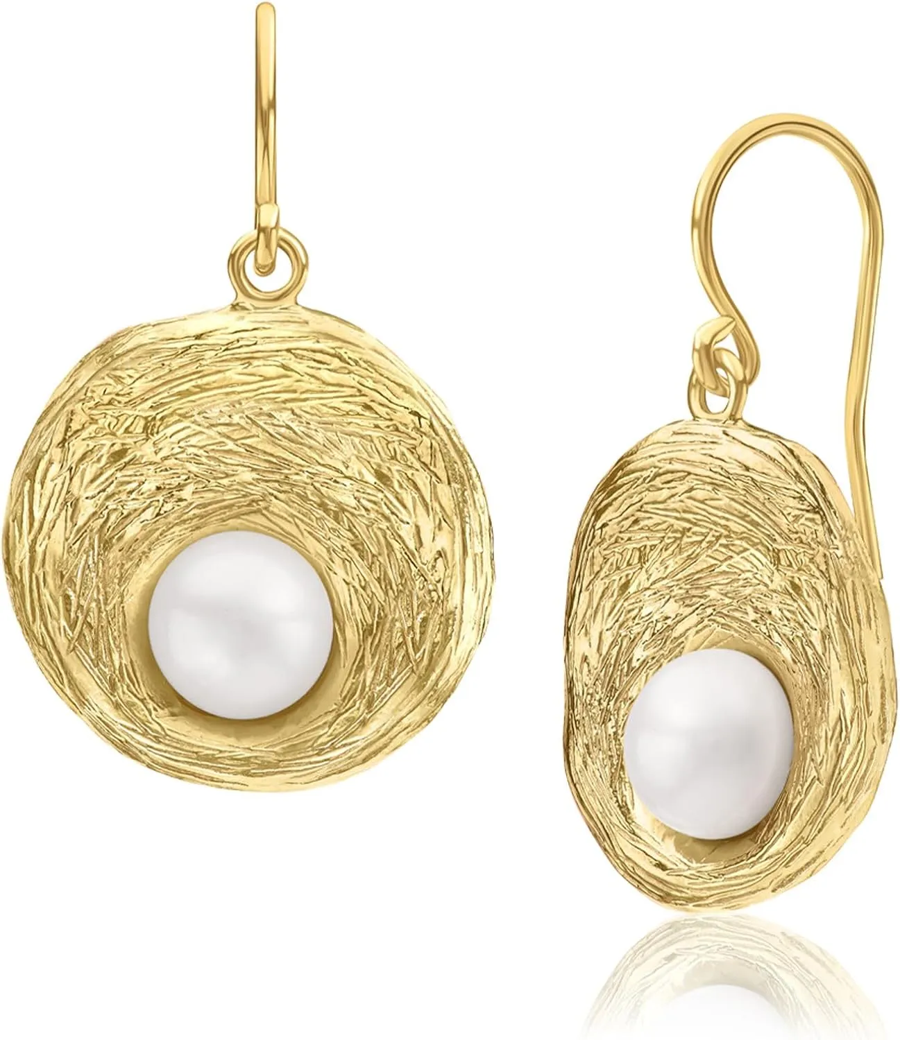 14K Gold Over Sterling Silver With Freshwater Pearl Statement Earrings Textured Finish, Gold Earrings, Unique Earrings, Gifts For Women, Aesthetic Jewelry, Earrings for Women, Gold Jewelry For Women