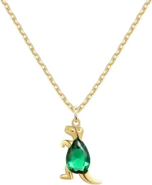 14K Gold Plated Cubic Zirconia Dinosaur Necklace for Women, Animal Gold Pendant Necklace Dainty Crystal Layered Necklace Chain Birthday Gift Jewelry