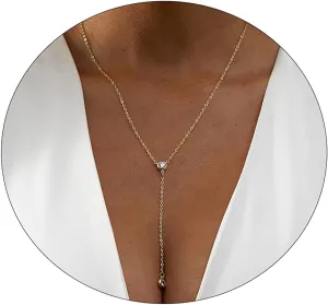 14K Gold Plated Lariat Necklace Dainty Long Gold Necklaces for Women Drop Y Necklace Cubic Zirconia Necklace Lip Chain Bar Bead Necklace Cute Jewelry