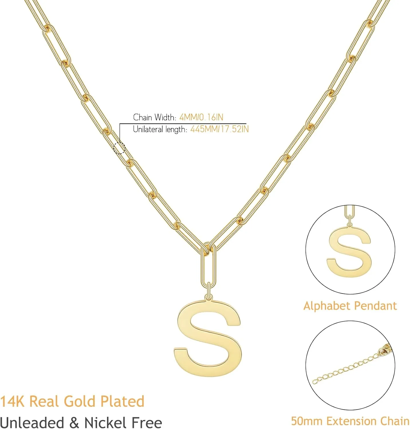 14K Gold Plated Letter Necklaces for Women Trendy Personalized A-Z Initial Pendant Chain Choker Jewelry