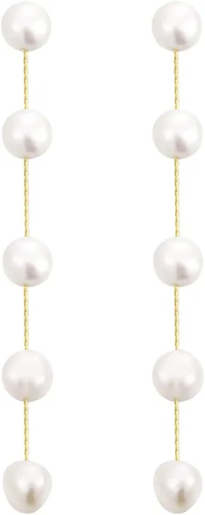 14k Gold/Silver Plated Pearl Drop Dangle Earrings for Women Long Chain Tassel Earrings Statement for Bridal Wedding
