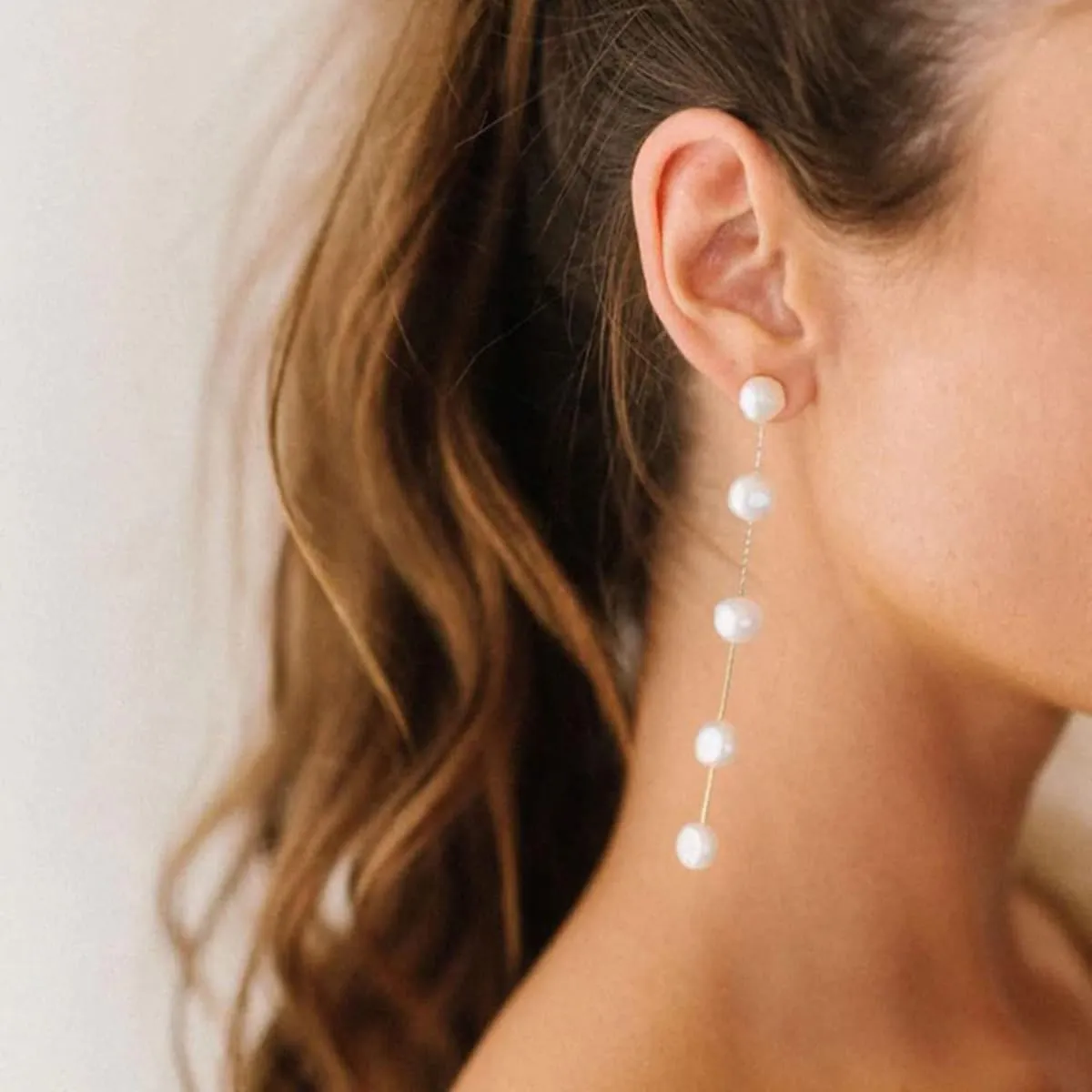 14k Gold/Silver Plated Pearl Drop Dangle Earrings for Women Long Chain Tassel Earrings Statement for Bridal Wedding