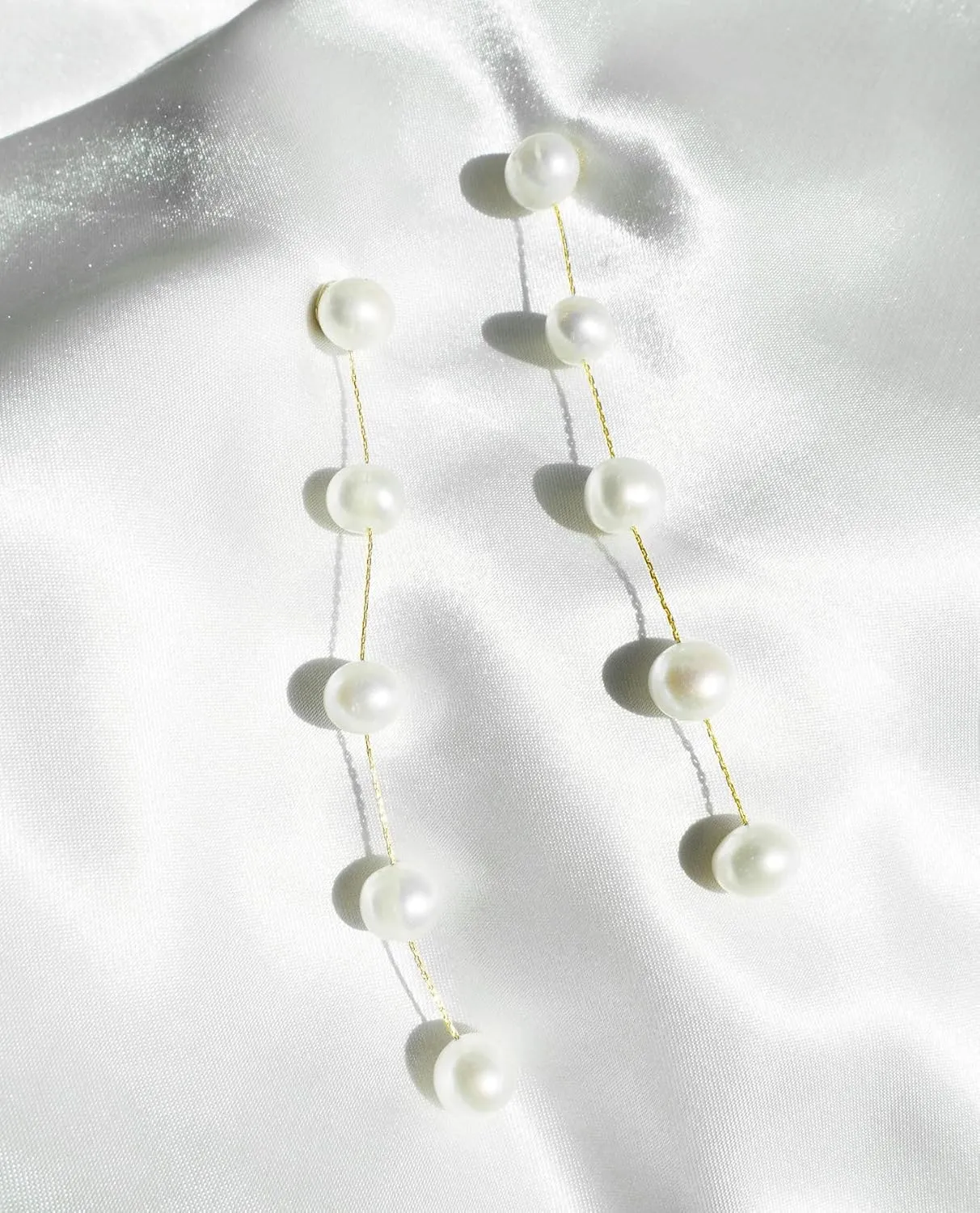 14k Gold/Silver Plated Pearl Drop Dangle Earrings for Women Long Chain Tassel Earrings Statement for Bridal Wedding