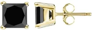 14k Yellow Gold Created Black Diamond Princess Cut Stud Earrings 6mm Plated