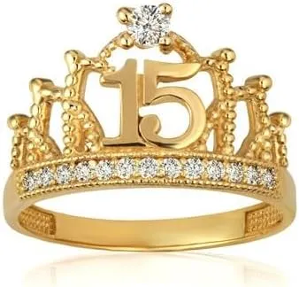 14K Yellow, White, and Rose Gold 2.3mm Cubic Zirconia Tiara Crown Heart Sweet 15 Fifteen Quinceanera Statement Ring, Available in Sizes 4-12