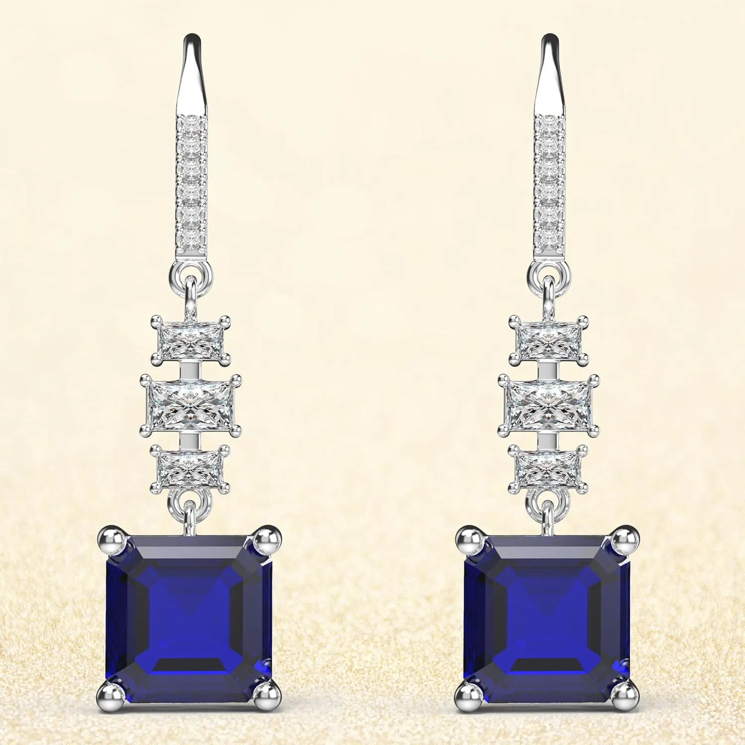 18K White Gold Plated Sterling Silver Asscher Cut Cubic Zirconia Dangle Earrings for Women Square CZ Diamond Drop Dangling Earrings for Women Mom