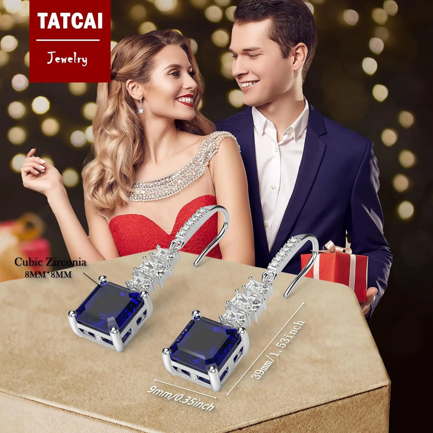 18K White Gold Plated Sterling Silver Asscher Cut Cubic Zirconia Dangle Earrings for Women Square CZ Diamond Drop Dangling Earrings for Women Mom