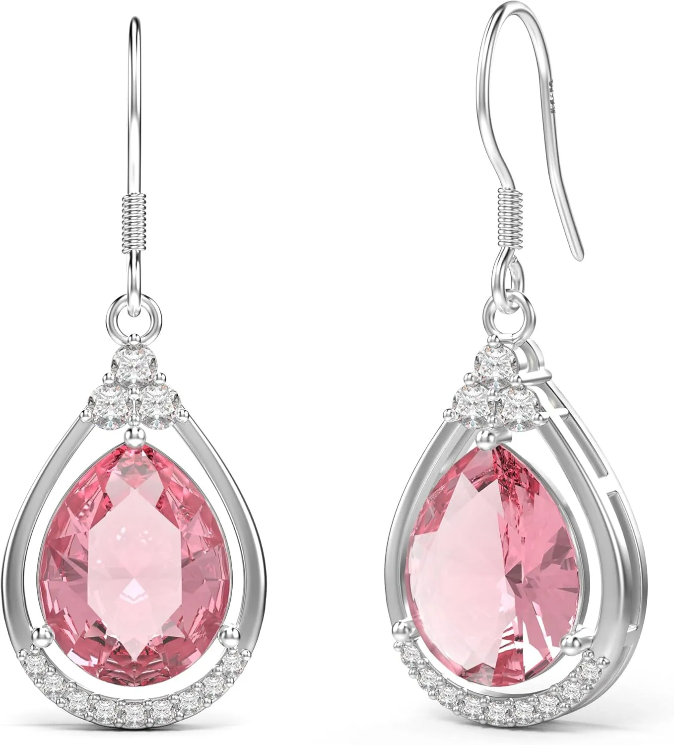 18K White Gold Plated Sterling Silver Teardrop Cubic Zirconia Drop Dangle Earrings for Women Pear Cut CZ Diamond Dangle Earrings Hypoallergenic Jewelry