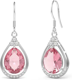 18K White Gold Plated Sterling Silver Teardrop Cubic Zirconia Drop Dangle Earrings for Women Pear Cut CZ Diamond Dangle Earrings Hypoallergenic Jewelry
