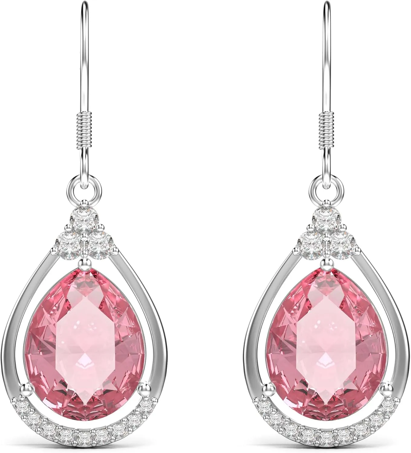 18K White Gold Plated Sterling Silver Teardrop Cubic Zirconia Drop Dangle Earrings for Women Pear Cut CZ Diamond Dangle Earrings Hypoallergenic Jewelry
