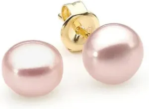 18k Yellow Gold Plated 10mm Pearl Button Stud Earrings