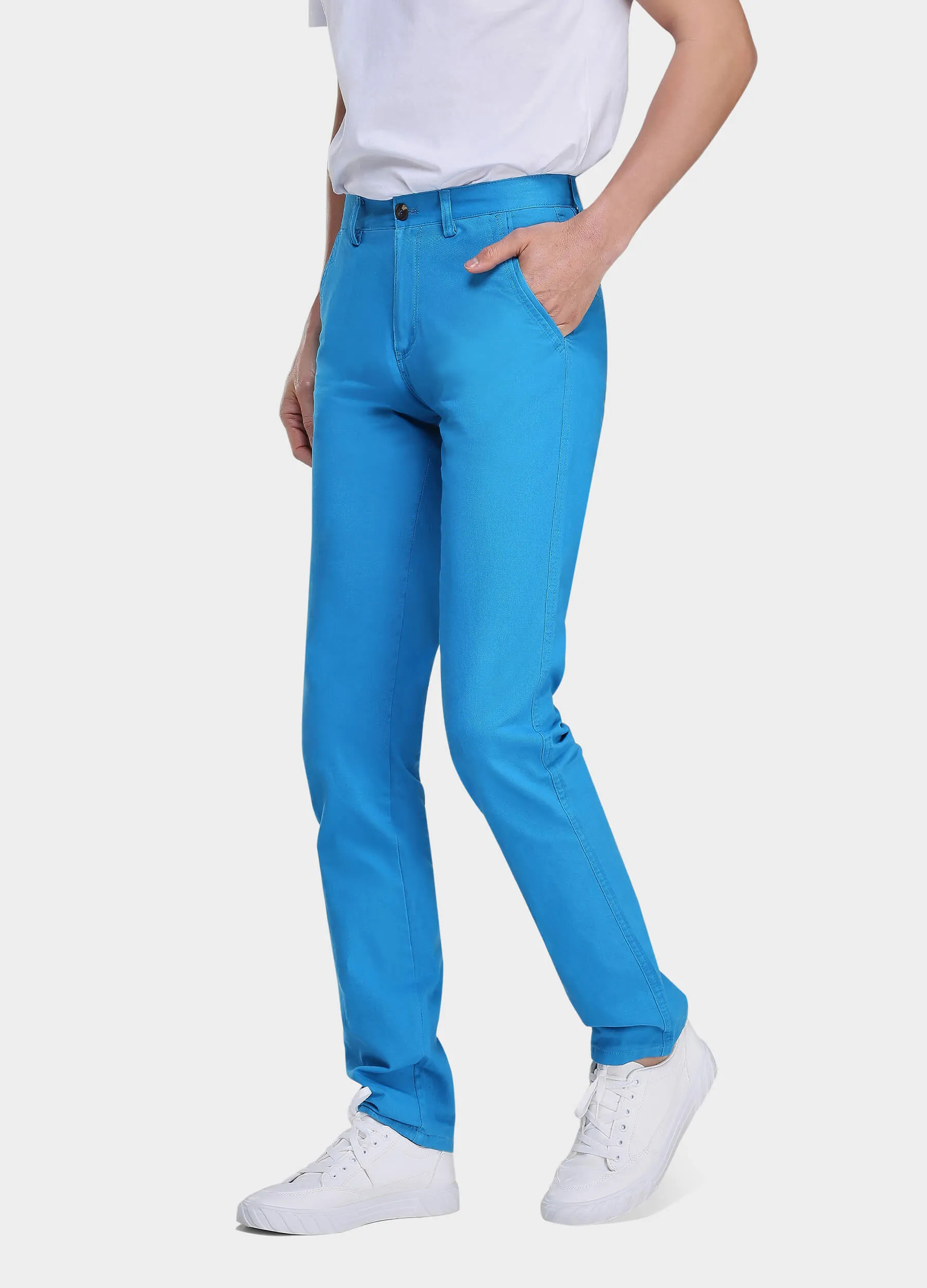 1PA1 Men's 100% Cotton Chino Straight Leg Zip Fly Slant Pocket Casual Trousers