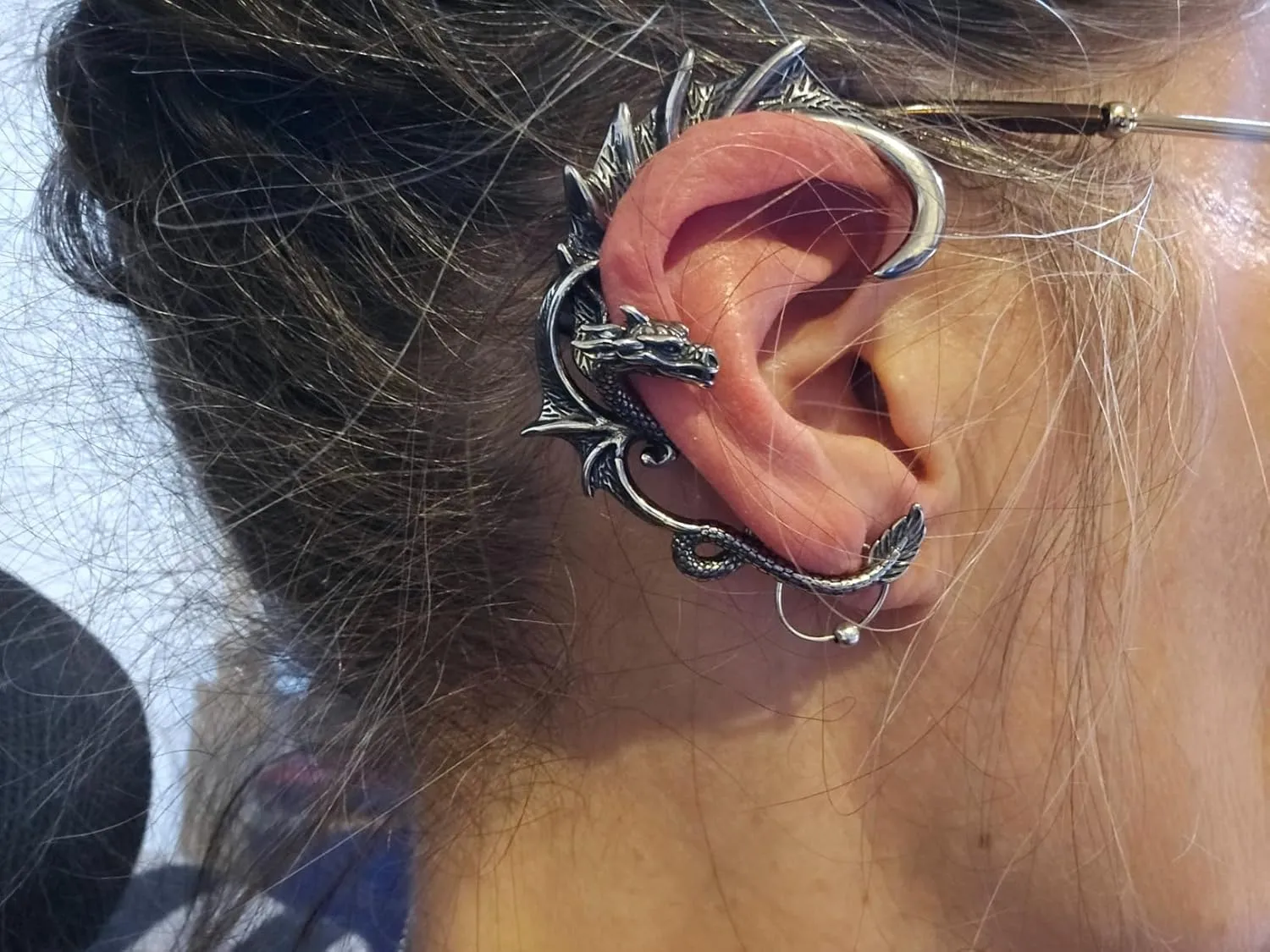 1PCS Gothic Dragon Ear Cuff Stainless Steel Retro Dragon Earrings Punk Snake Dragon Fish Crocodile Cuff Wrap Earrings Cartilage Climber Ear Earrings Stud for Women Men, Gold/Silver/Black