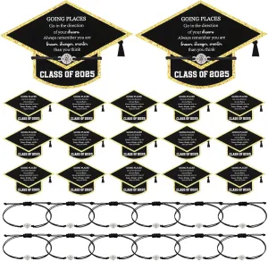24 Sets Graduation Bracelets Class of 2025 Gift Cards Adjustable Compass Bracelets College High School Graduation Gifts for Classmates