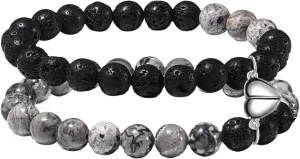 2Pcs Matte Lava Rock Volcanic Stone Beads Stretch Bracelet Stacking Essential Oil Diffuser Tiger Eye Seed Energy Yoga Bracelet for Men Women Couple Stress Relief Healing Aromatherapy Jewelry