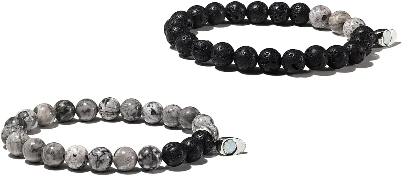 2Pcs Matte Lava Rock Volcanic Stone Beads Stretch Bracelet Stacking Essential Oil Diffuser Tiger Eye Seed Energy Yoga Bracelet for Men Women Couple Stress Relief Healing Aromatherapy Jewelry