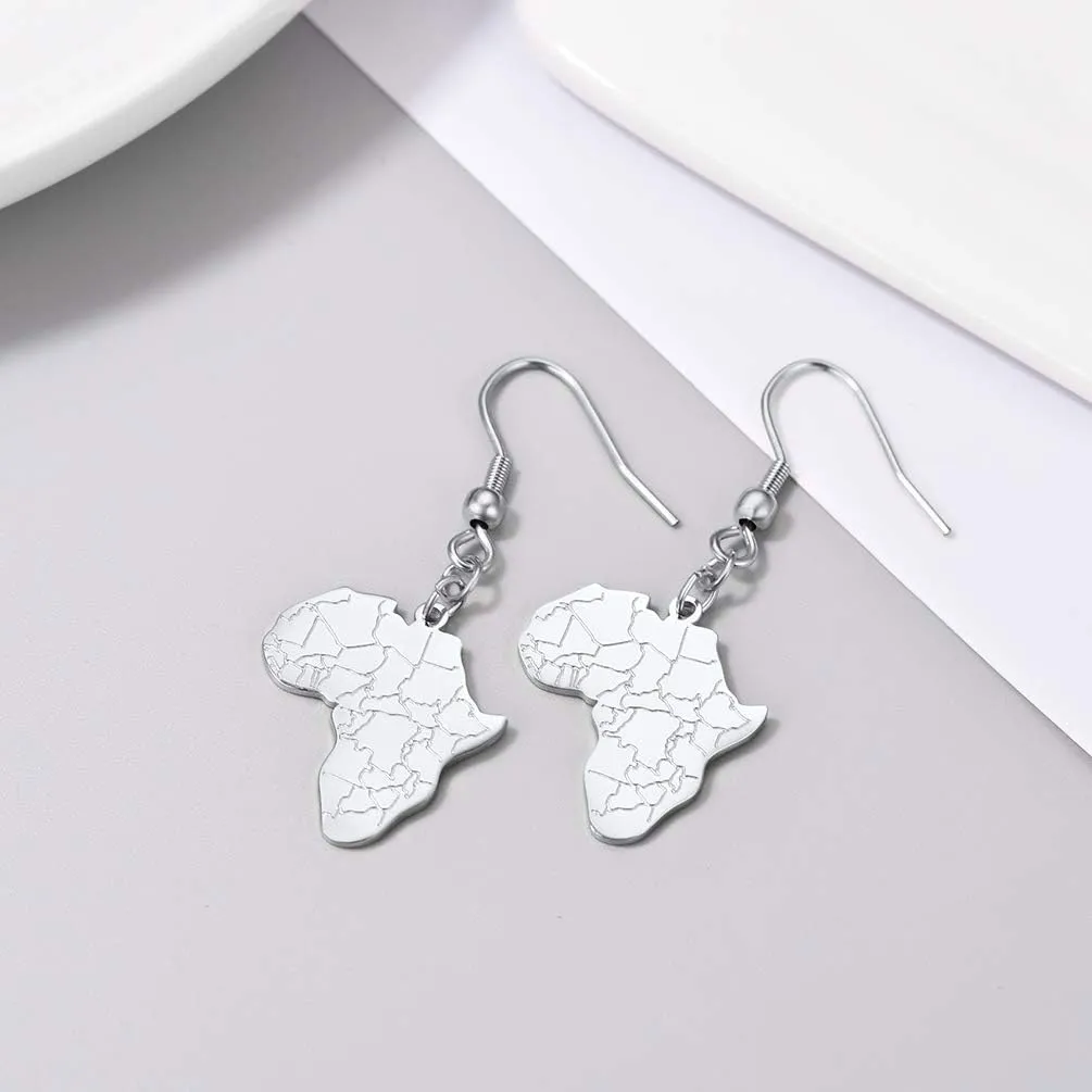 316L Stainless Steel Africa Map Design Earrings, Black/18K Gold Plated, Minimalist Dangle Earrings Statement Jewelry, Come Box
