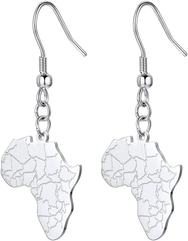 316L Stainless Steel Africa Map Design Earrings, Black/18K Gold Plated, Minimalist Dangle Earrings Statement Jewelry, Come Box
