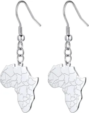 316L Stainless Steel Africa Map Design Earrings, Black/18K Gold Plated, Minimalist Dangle Earrings Statement Jewelry, Come Box