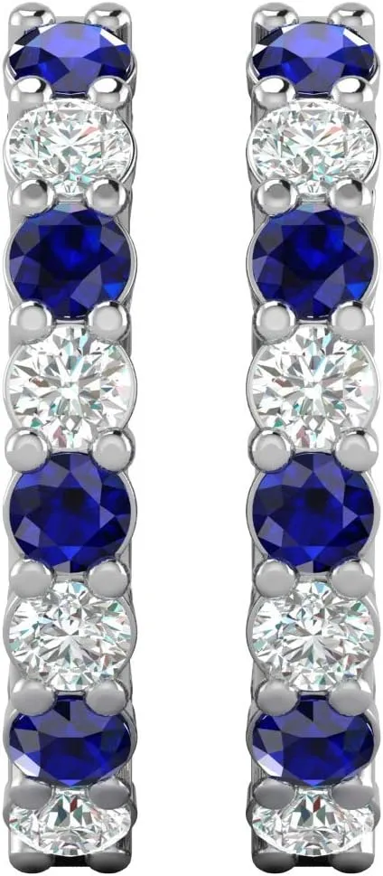 3/8 Carat Diamond and Gemstone Hoop Earrings for Women in 14k Gold (G-H, SI2-I1, cttw) with Hinge and Notched Post by Privosa Fine Jewelry