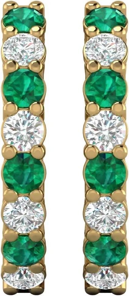 3/8 Carat Diamond and Gemstone Hoop Earrings for Women in 14k Gold (G-H, SI2-I1, cttw) with Hinge and Notched Post by Privosa Fine Jewelry