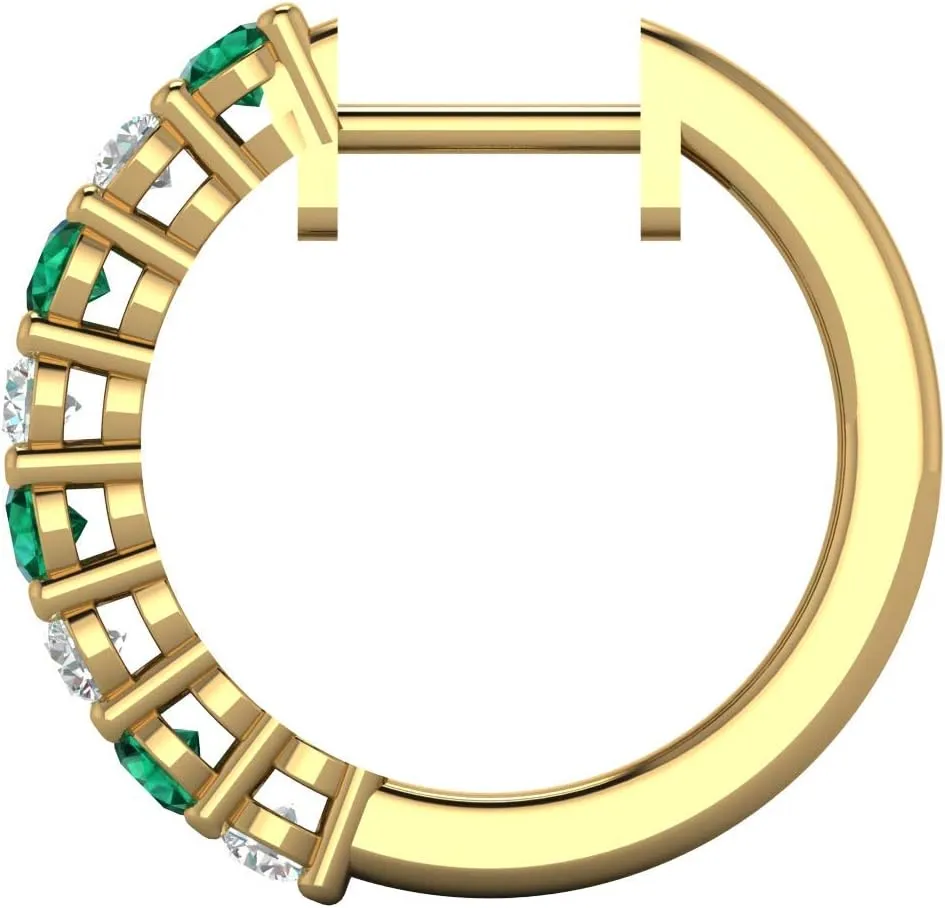 3/8 Carat Diamond and Gemstone Hoop Earrings for Women in 14k Gold (G-H, SI2-I1, cttw) with Hinge and Notched Post by Privosa Fine Jewelry