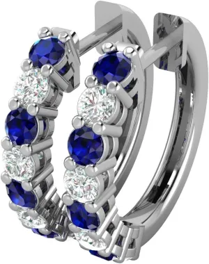 3/8 Carat Diamond and Gemstone Hoop Earrings for Women in 14k Gold (G-H, SI2-I1, cttw) with Hinge and Notched Post by Privosa Fine Jewelry