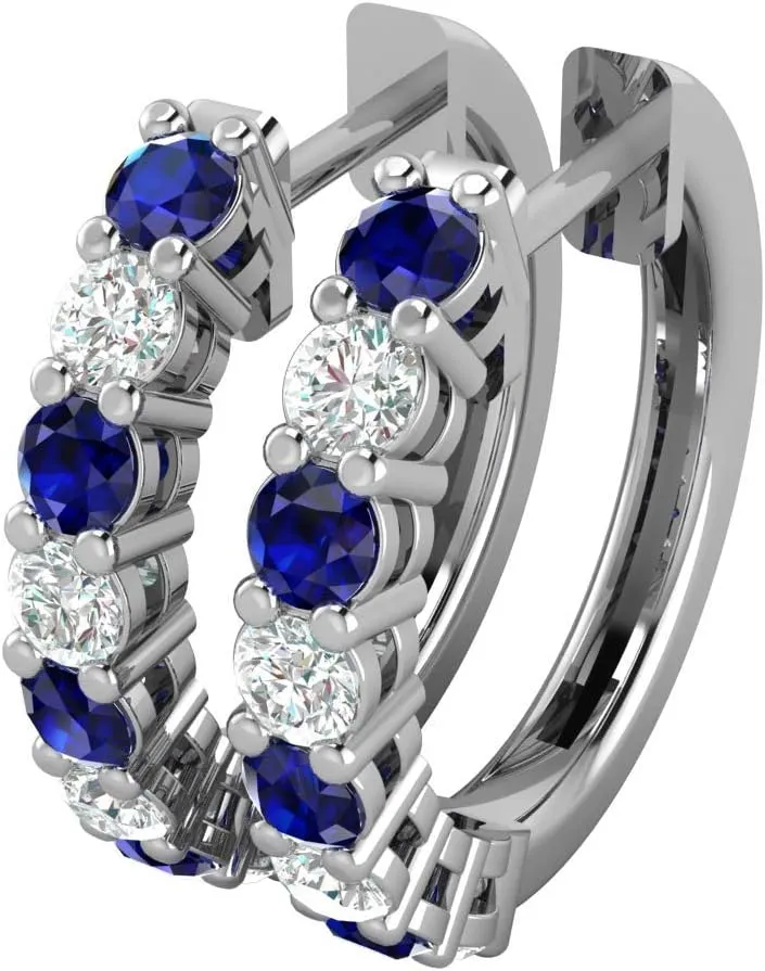 3/8 Carat Diamond and Gemstone Hoop Earrings for Women in 14k Gold (G-H, SI2-I1, cttw) with Hinge and Notched Post by Privosa Fine Jewelry