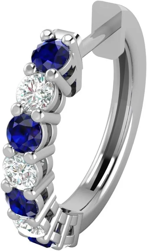 3/8 Carat Diamond and Gemstone Hoop Earrings for Women in 14k Gold (G-H, SI2-I1, cttw) with Hinge and Notched Post by Privosa Fine Jewelry