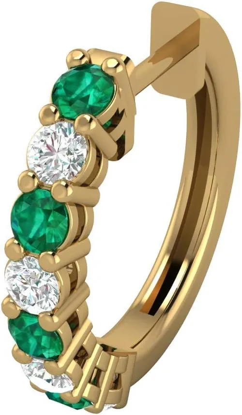 3/8 Carat Diamond and Gemstone Hoop Earrings for Women in 14k Gold (G-H, SI2-I1, cttw) with Hinge and Notched Post by Privosa Fine Jewelry