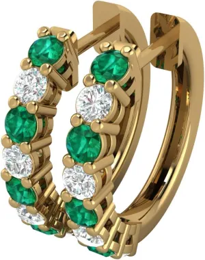 3/8 Carat Diamond and Gemstone Hoop Earrings for Women in 14k Gold (G-H, SI2-I1, cttw) with Hinge and Notched Post by Privosa Fine Jewelry