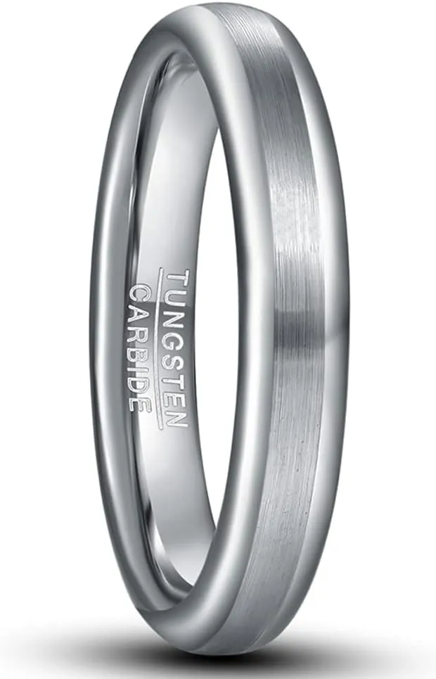 4mm/6mm Mens Rings Tungsten Rings for Women Silver Wedding Bands Brushed Polished Promise Rings for Women Engagement Ring Size 6-14