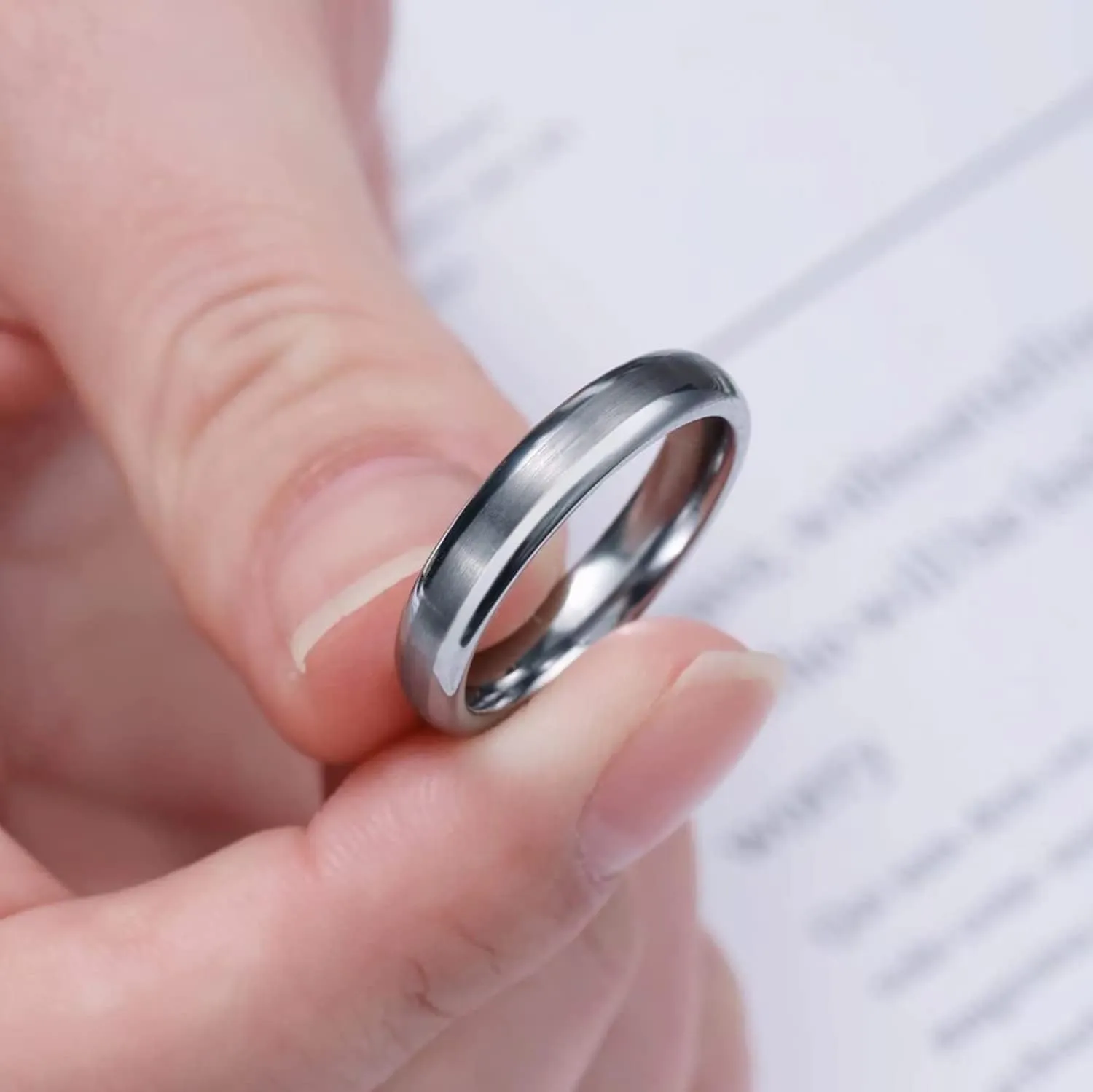 4mm/6mm Mens Rings Tungsten Rings for Women Silver Wedding Bands Brushed Polished Promise Rings for Women Engagement Ring Size 6-14