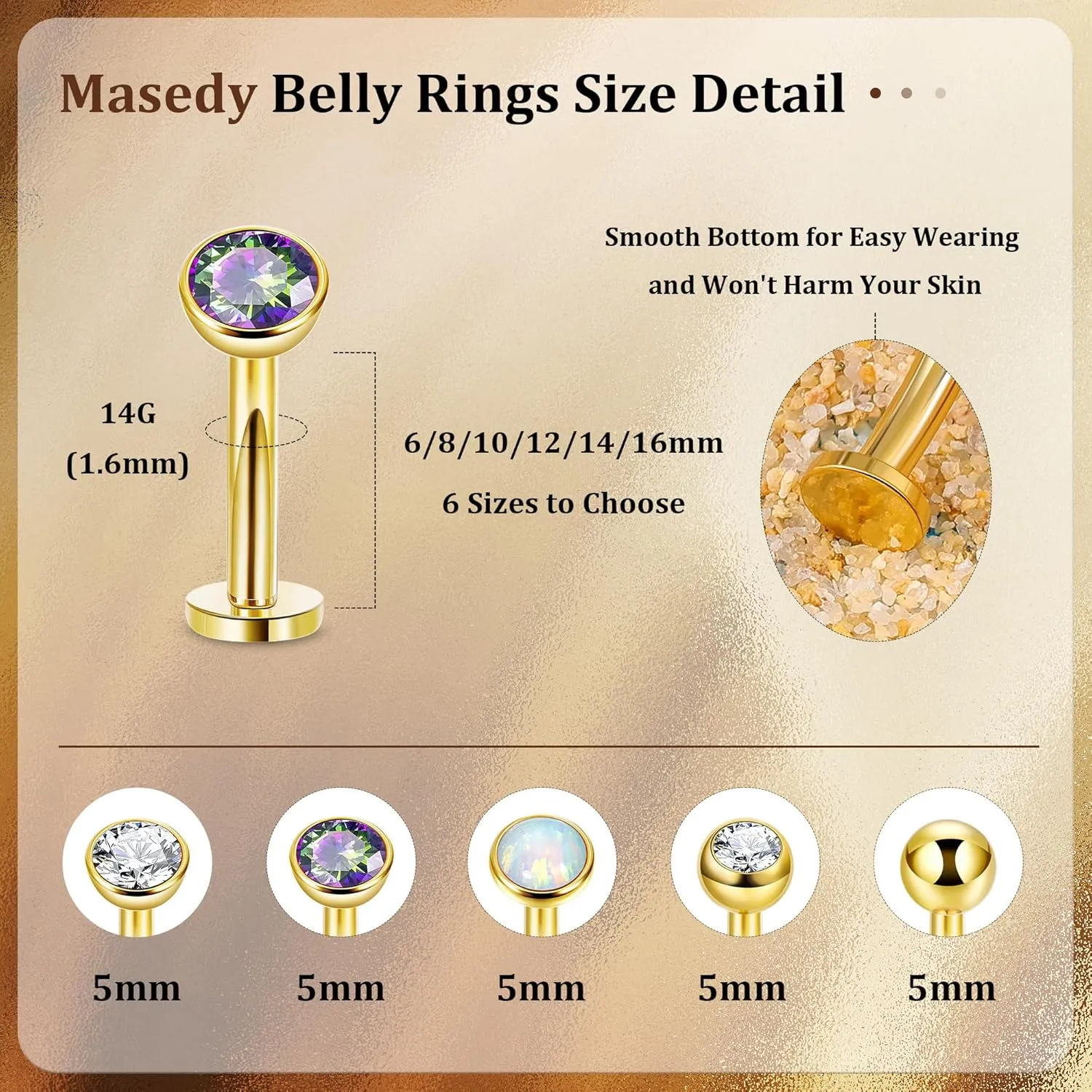 5PCS 316L Stainless Steel Floating Belly Button Rings for Women 14G Petite Flat Back CZ Belly Rings Hypoallergenic Small Opal Internally Threaded Navel Piercing Jewelry 6-16MM