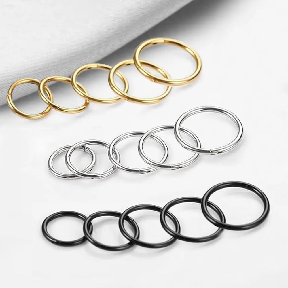 5pcs Hypoallergenic Nose Rings Hoops for Women Men 16G/18G/20G 316L Surgical Steel Hinged Clicker Segment for Nostril Septum Helix Cartilage Daith Tragus Conch Rook Lip Ear Lobe Earrings