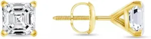 6 Ct Asscher Cut Diamond Stud Earrings Solid14K Yellow Gold Martini Screw Back Earrings For Office Wear