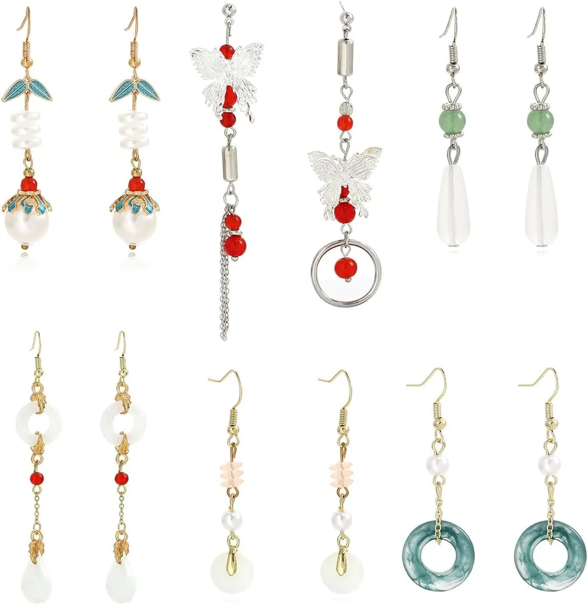 6 Pairs Vintage Ethnic Style Stud Drop Dangle Earings, Chinese Element Teardrop Earings for Women