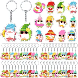 60 Pcs Summer Gnome Keychain Beach Gnome Charm Key Ring Acrylic Gnome Key Chain for Young Adults Birthday Gifts Decorations, 12 Styles