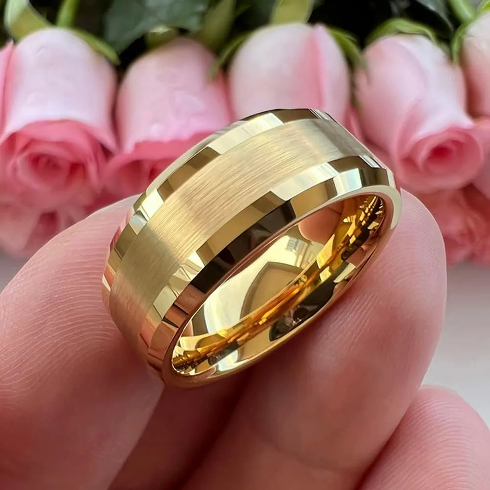 6mm 8mm Silver/Black/Gunmetal/Gold Tungsten Rings for Men Women Fashion Jewelry Engagement Wedding Bands Matte Polished Shiny Beveled Edges Comfort Fit