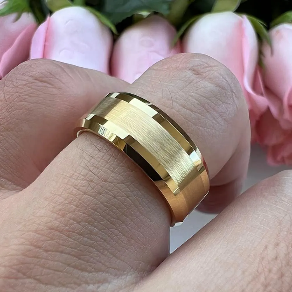 6mm 8mm Silver/Black/Gunmetal/Gold Tungsten Rings for Men Women Fashion Jewelry Engagement Wedding Bands Matte Polished Shiny Beveled Edges Comfort Fit
