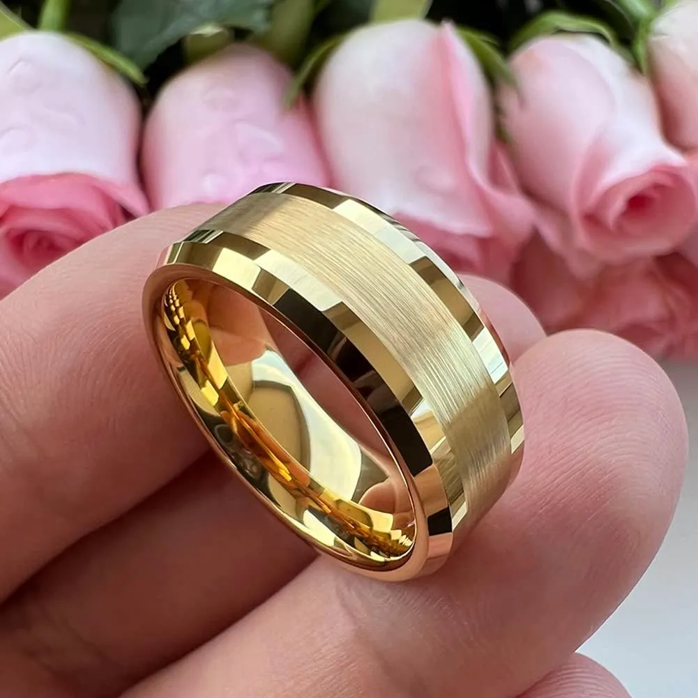 6mm 8mm Silver/Black/Gunmetal/Gold Tungsten Rings for Men Women Fashion Jewelry Engagement Wedding Bands Matte Polished Shiny Beveled Edges Comfort Fit