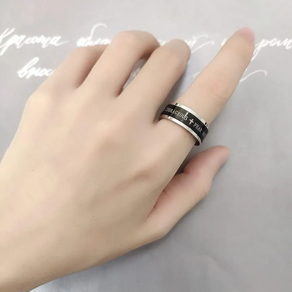 8MM Black Stainless Steel Ring Lord's Prayer Rotatable Wedding Band Spinner Fidget Christian Jesus Bible Cross Rings Anxiety Finger Stress Relief Jewelry Gifts for Men Women Boyfriend Birthday
